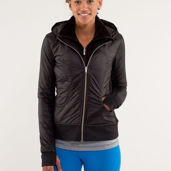 Lululemon Women's Black Uba Hoodie Lux Softshell Full-Zip Varsity Jacket Size 6 - Picture 1 of 8